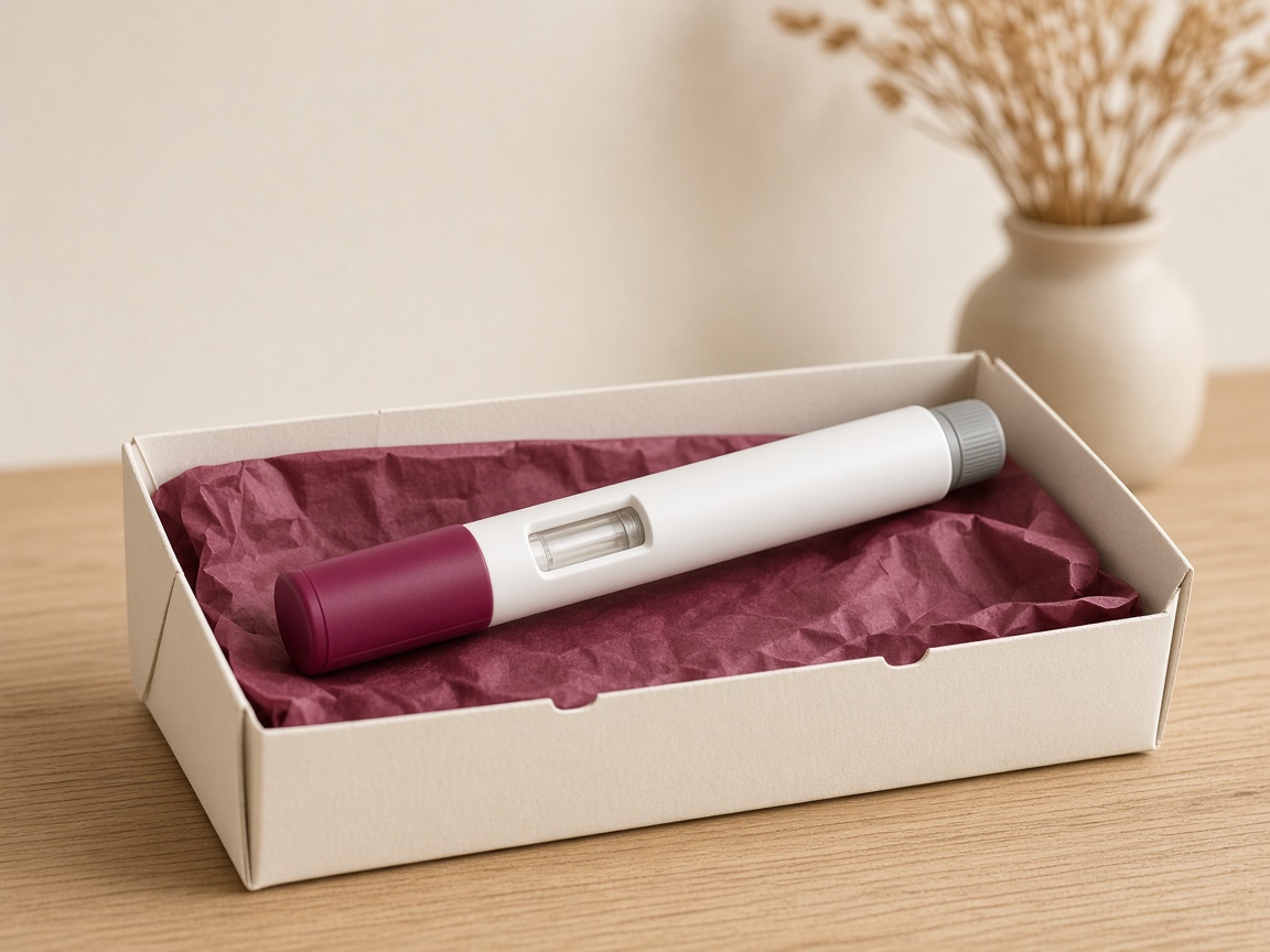 AI-generated mockup: delivery box with a generic pen